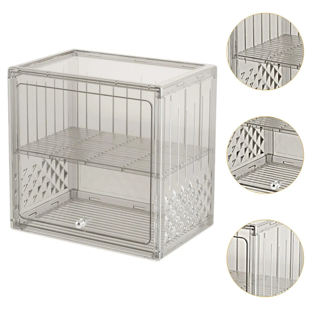 Glass Water Cup Holder Double Layer Bread Box Clear Sturdy Storage Bin with Lid for Breakroom Bathroom Coffee Shop Household Quake
