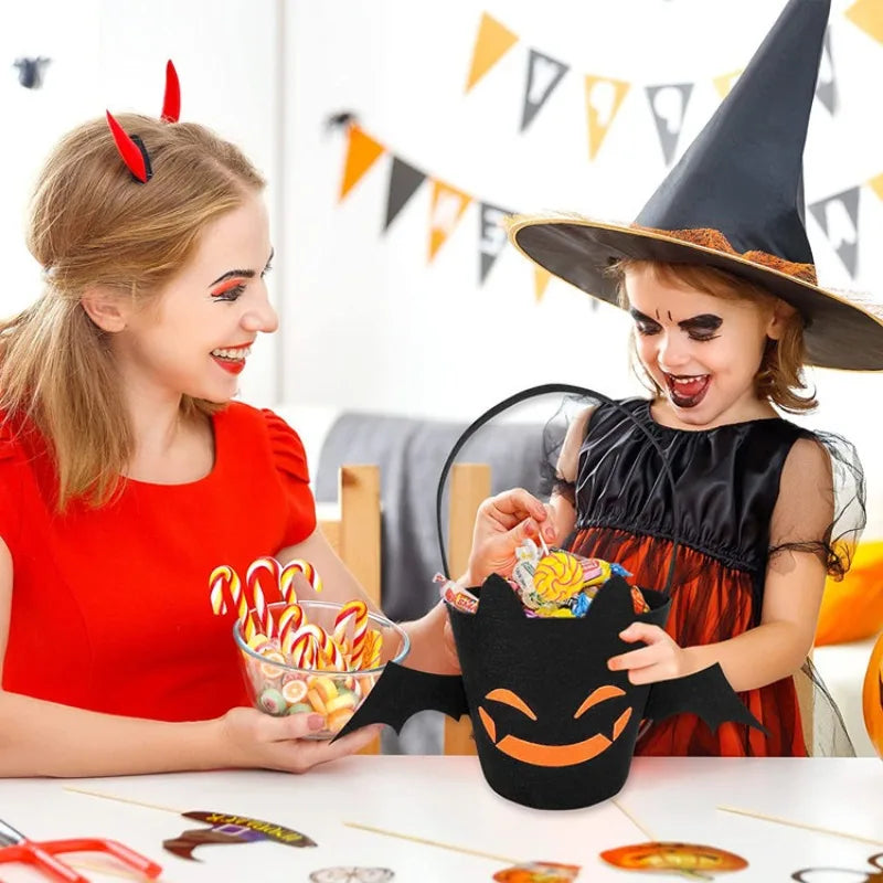 Halloween Pumpkin Bucket Kids Handheld Candy Basket Ghost Festival Prop Plastic Trick or Treat Pail Party Festive Decor Quake