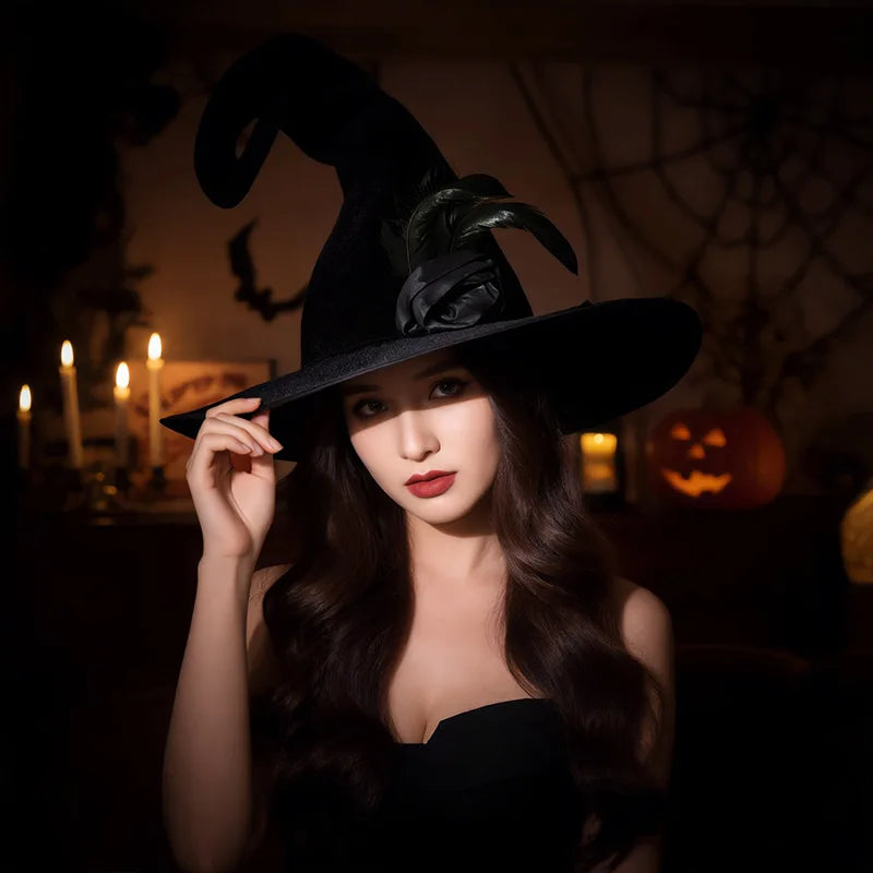 Halloween Witch Costume Hat Shiny Bright Color Witch Hat for Ghost Festival Masquerade Party Dress Up Supplies Quake