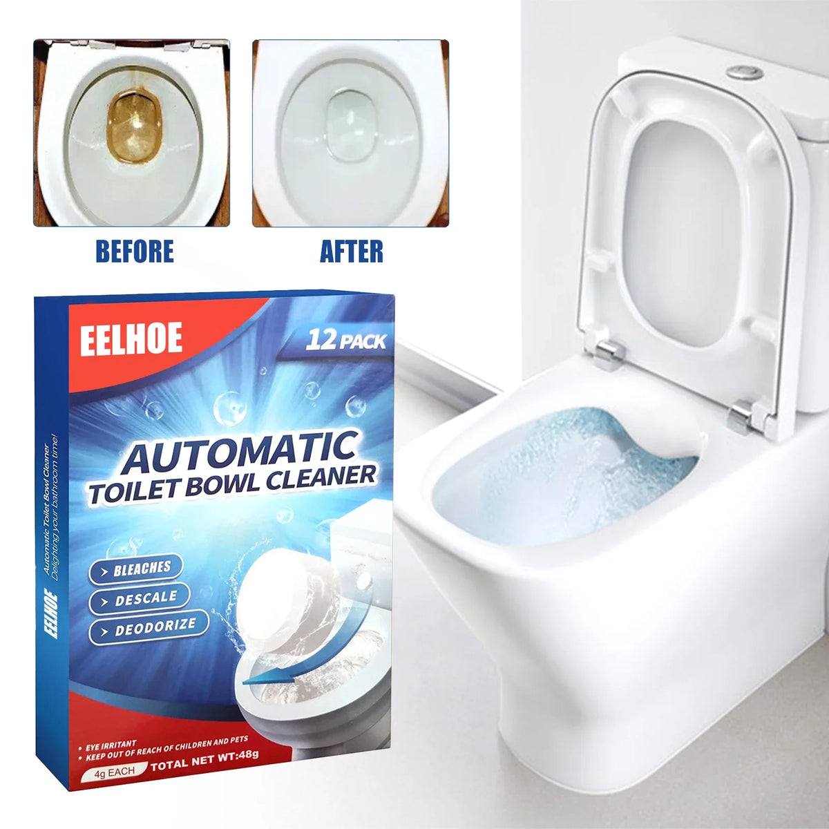 Toilet Bowl Cleaner Urine Stain Sewer Deodorant Fast Yellow Dirt Odor Removal Air Freshener Toilet Cleaning Effervescent Tablet Quake 12pcs boxed