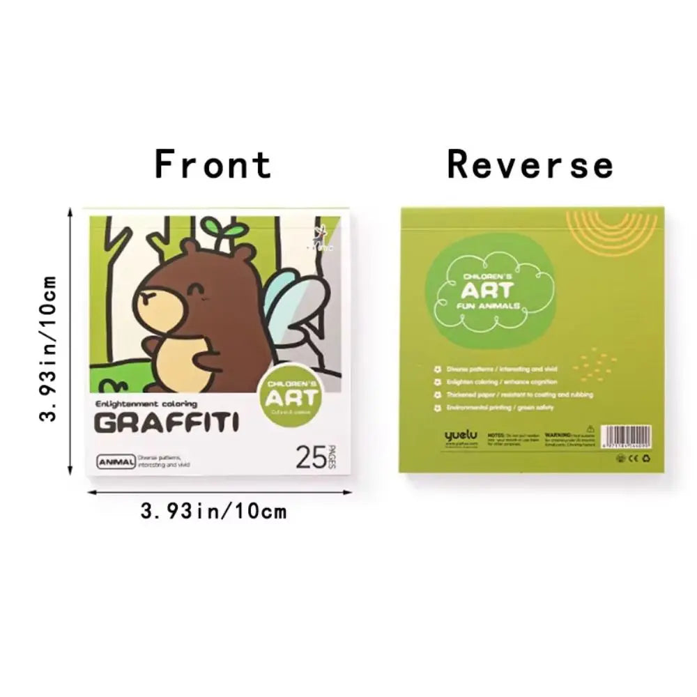 DIY Mini Cartoon Coloring Book 25Sheets Portable Watercolor Coloring Book Note Coloring Painting Album Drawing Practice Quake
