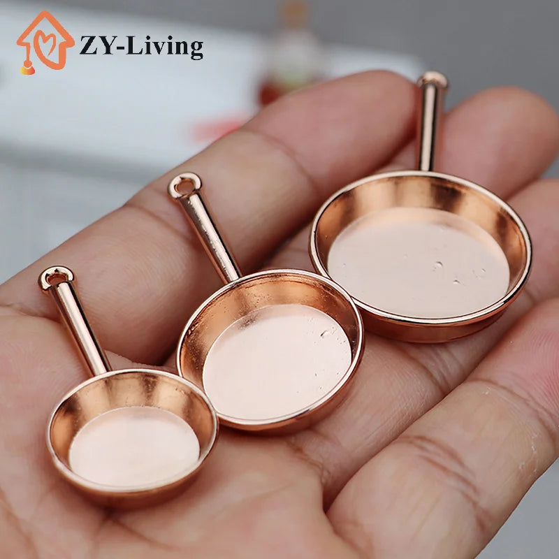 3pcs/Set 1:12 Dollhouse Miniature Frying Pan Casserole Metal Cookware Kitchen Model Decor Toy Doll House Accessories Quake