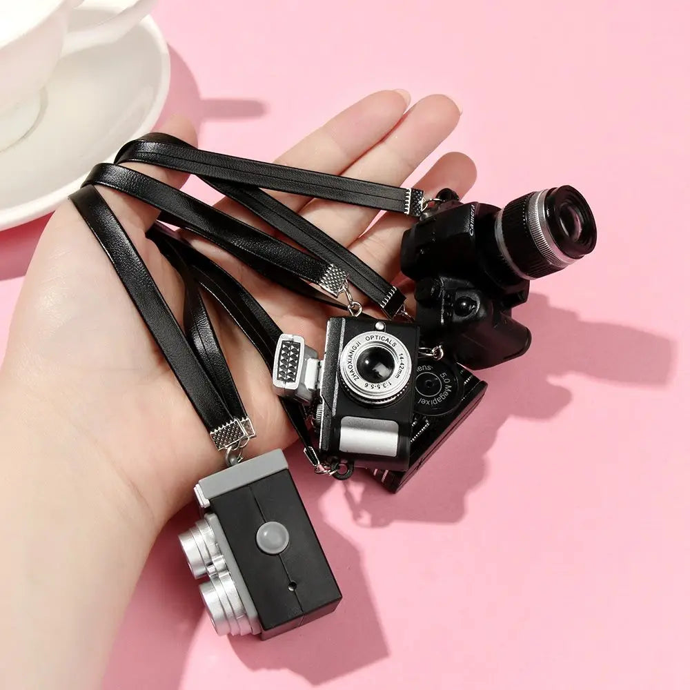 Fashion Mini SLR Dollhouse Accessories Digital Camera Model Miniature Dolls Camera With Black Belt Shutter And Flash Quake