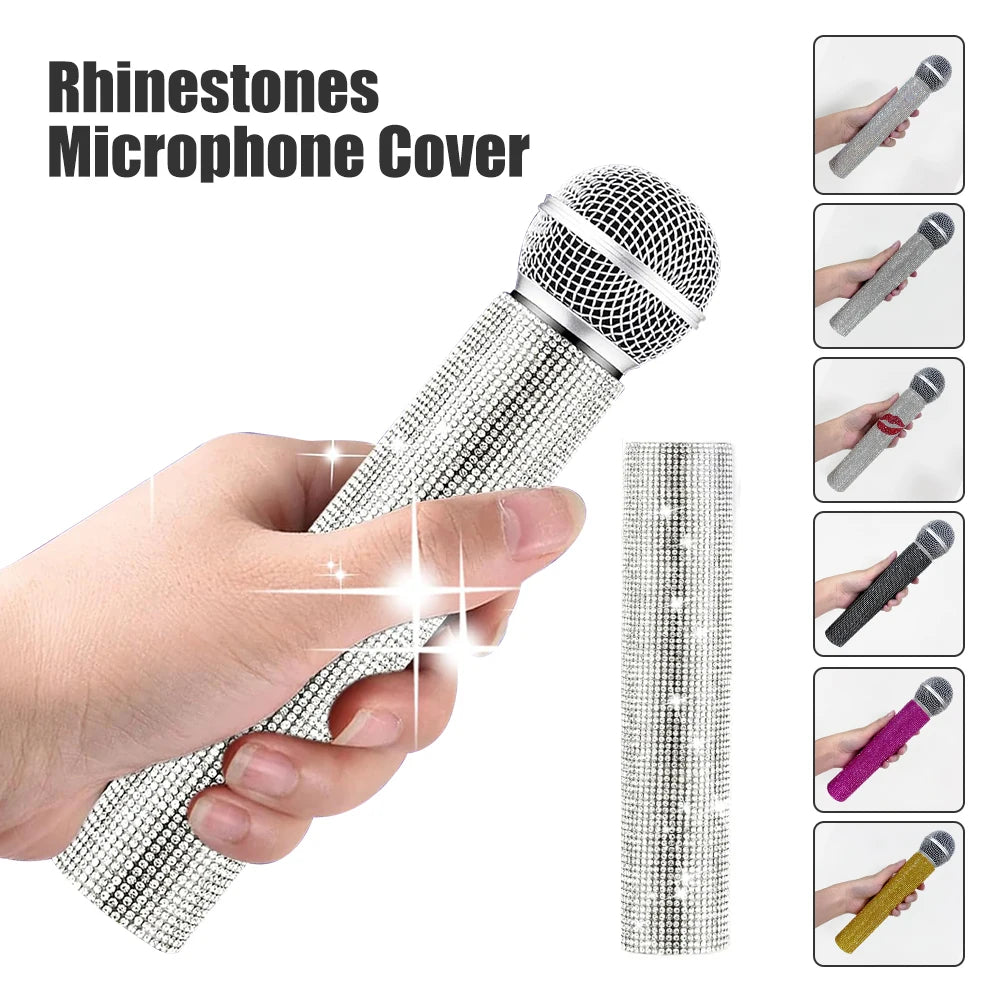 Rhinestones Microphone Cover,Microphone Sleeve Bling Compatible with Universal Wireless Microphone for Disco,Stage,Party,TV Show Quake