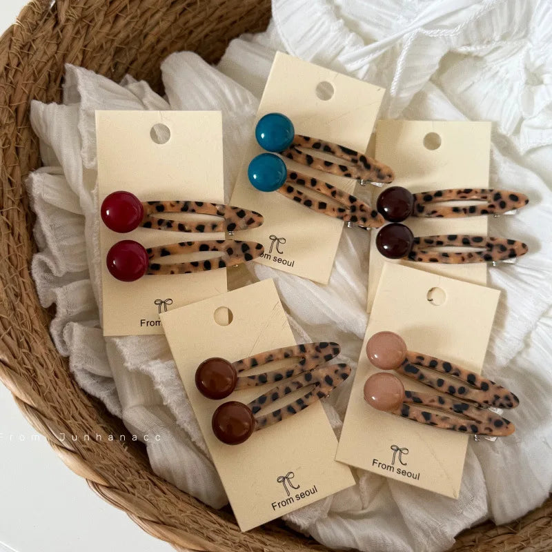 Korean Leopard Print Acetate Hair Clip with Colorful Beads Fashion Versatile Bangs Side Clip for Women Girls Hair Accessories Quake