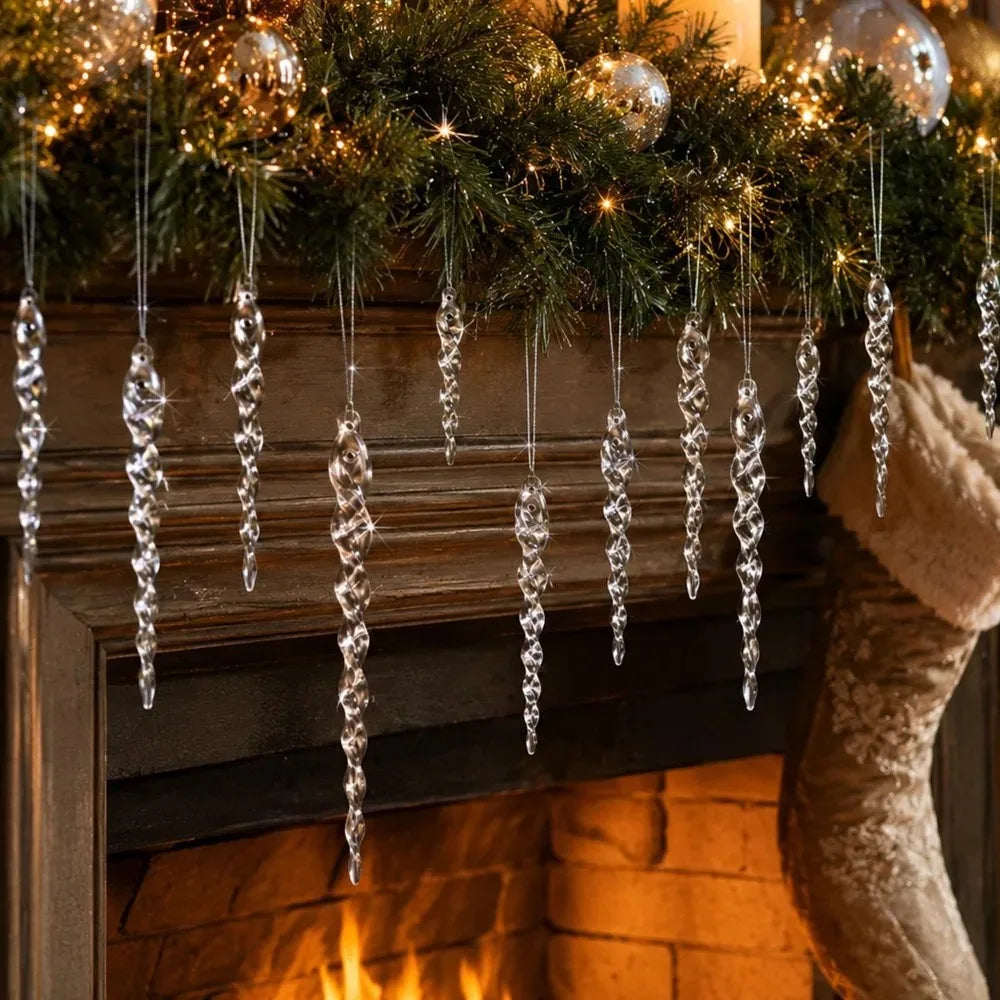 36/12PC Christmas Simulation Icing Bar Ornament Clear Icicles Xmas Tree Pendant Winter Party New Year Christmas Decor 10/13/15cm Quake