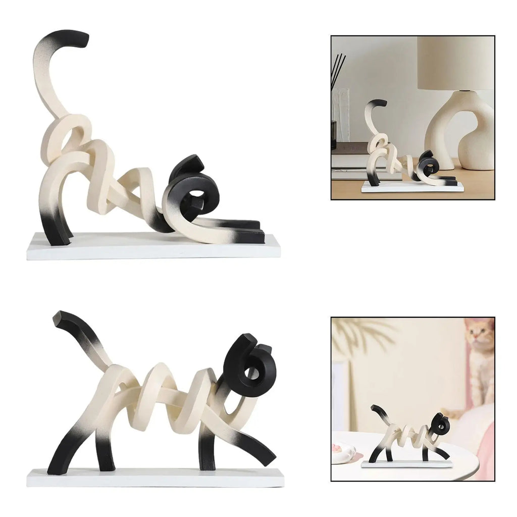 Abstract Cat Figurine,Resin Figure Dorm Line Crafts Statue Minimalist Art Quake