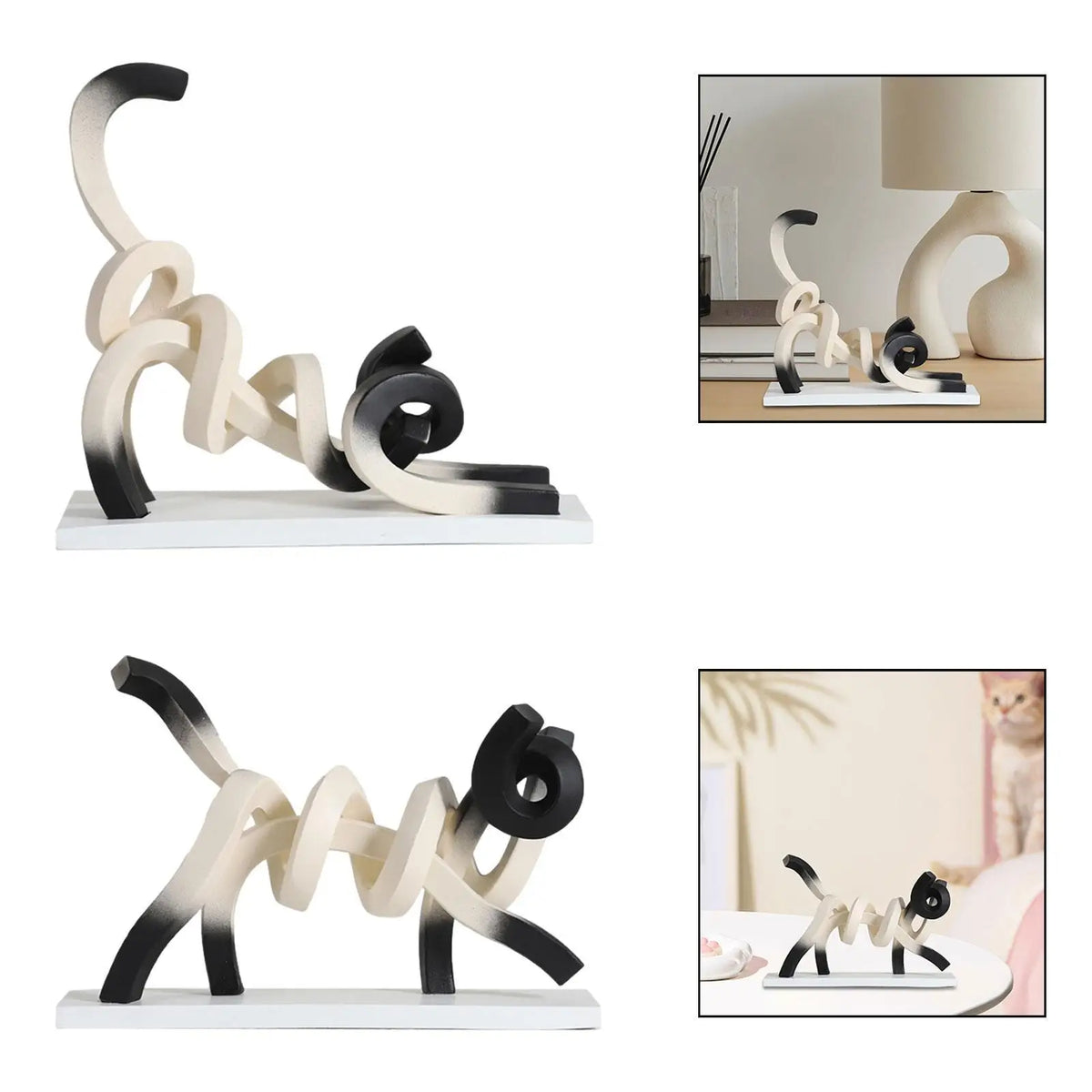 Abstract Cat Figurine,Resin Figure Dorm Line Crafts Statue Minimalist Art Quake