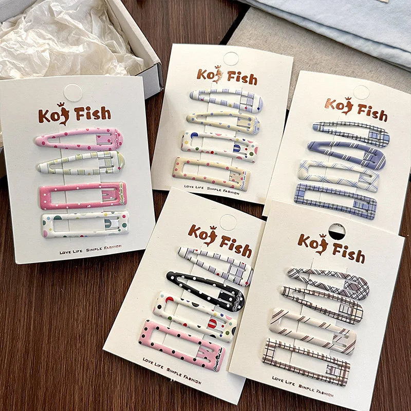 4pcs Colorful Polka Dot Geometric BB Clips Broken Hair Bangs Forehead Side Clips Edge Hairpins Spring and Summer Fresh Headwear Quake