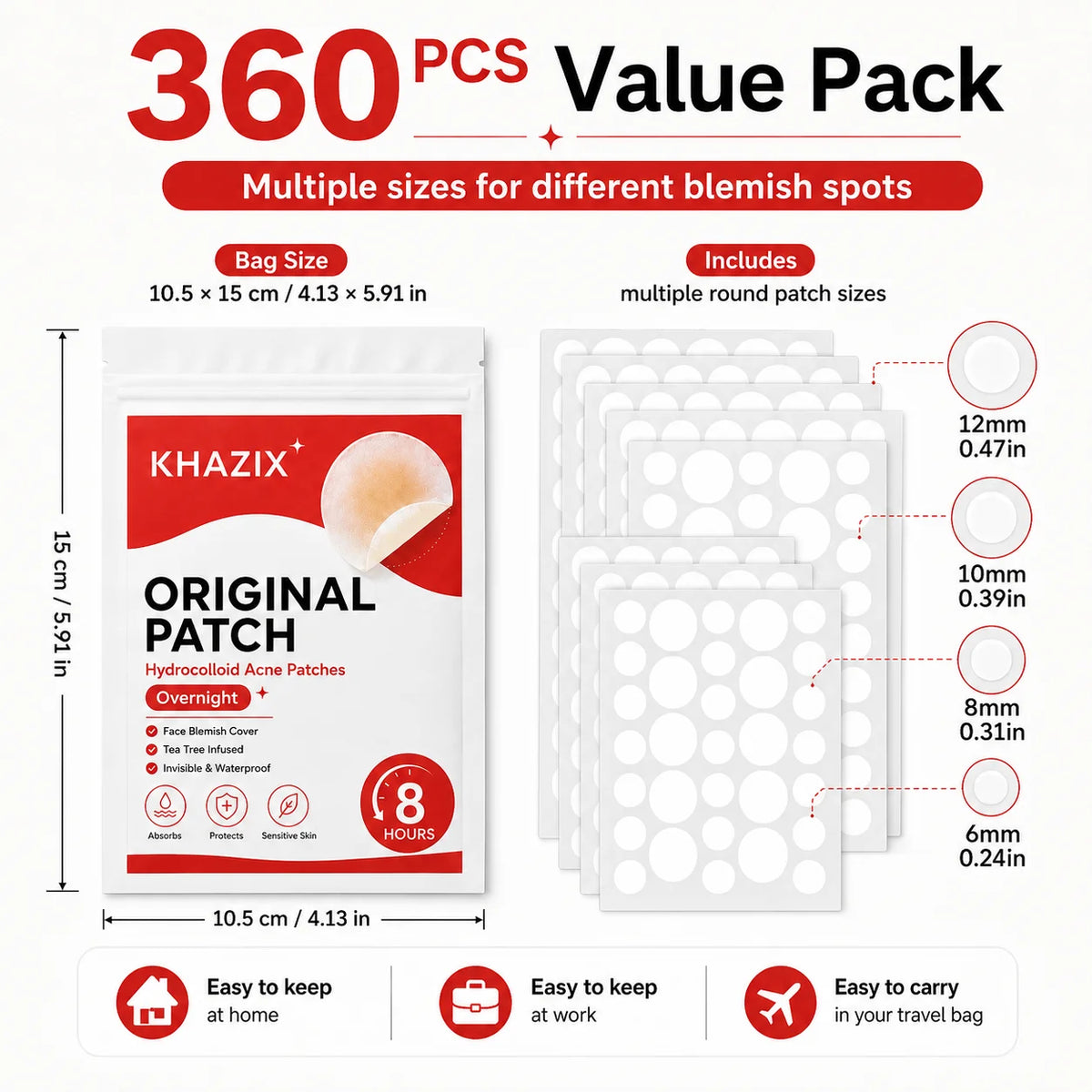 360pcs Hydrocolloid Acne Pimple Patch, Hydrocolloid Spot Stickers, Covering Zits and Defect, Nighttime Spot Stickers for Face Quake