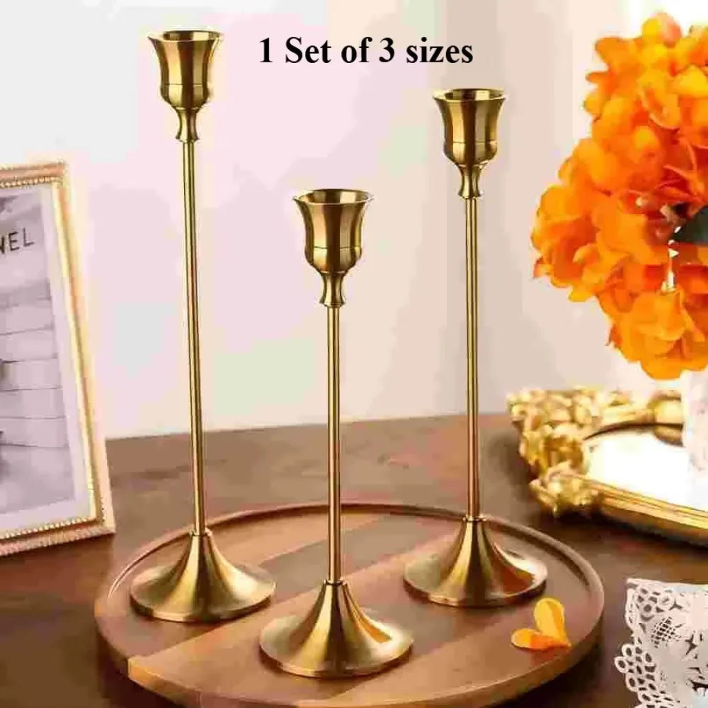 1/3pcs Vintage Elegant Tabletop Candle Holders Metal and Aluminum Home and Hotel Decoration Candlestick Holder Quake bronze-3 sizes