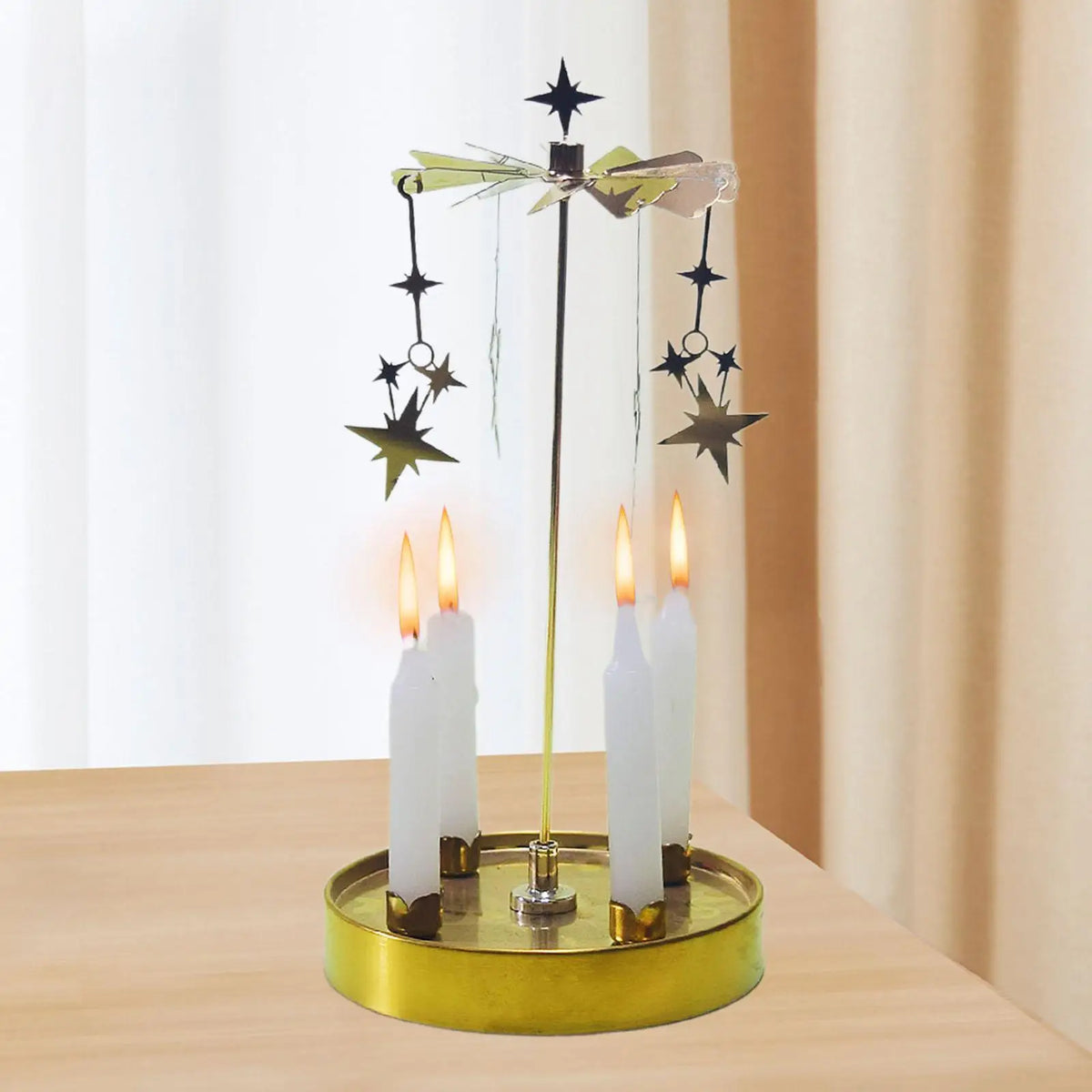 Spinning Candle Holder Party Decor Table Centerpiece Rotating Candle Holder for Christmas Wedding Living Room Friends Gathering Quake Star pattern