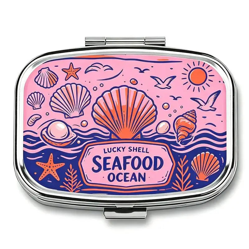 1Pcs 2-Compartment Retro Sardine Print Pill Box Metal Mini Organizer For Women Travel Jewelry Medicine Candy Storage Quake A7