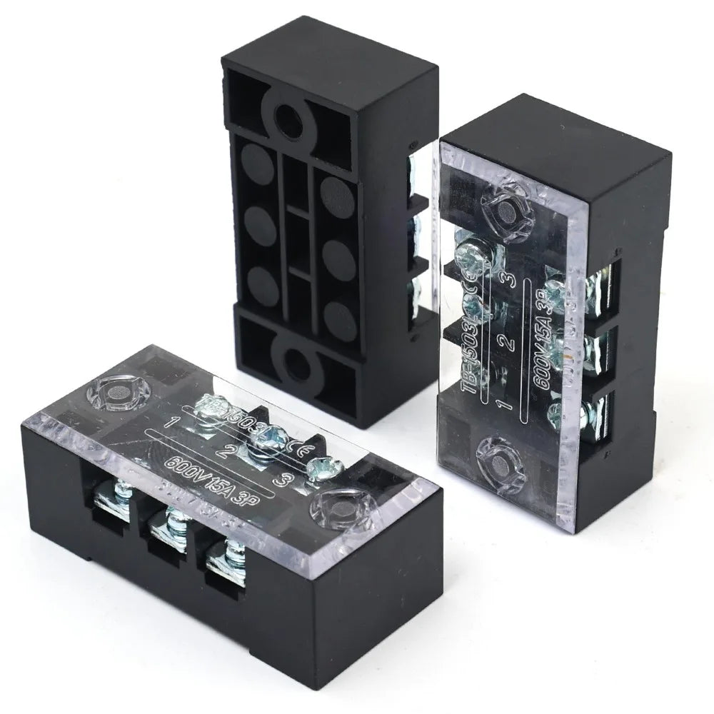 TB1503 Terminal Blocks 600V 15A Dual Row Screw Terminal Block Flame Retardant Fixed Wiring Strip for Industrial Control Cabinets Quake