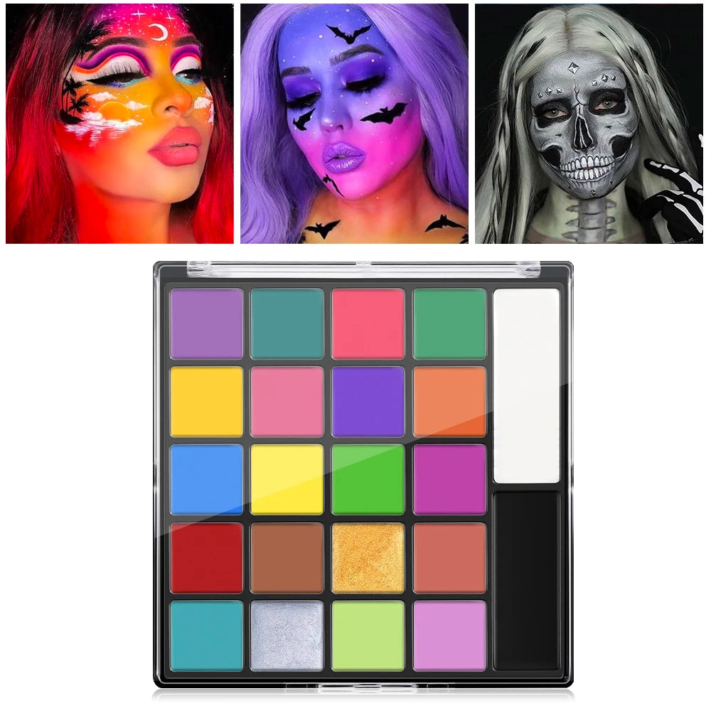 22 Color Face Body Painting Kit for Kids Adults,Face Paint Makeup Palette with Brush,Halloween Carnival Artist Cosplay Art Party Quake Body Paint