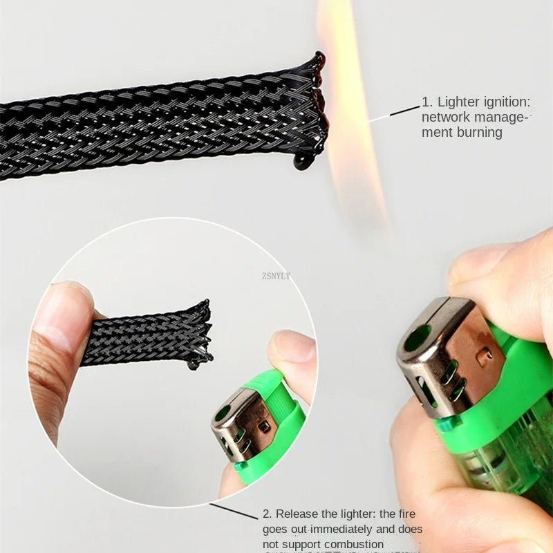 5M/10M Insulated Braid cable Sleeve 10/12/16/20/25mm PET Cable protector Wire Gland Protection Cable Sleeving Shrink Tubing Quake