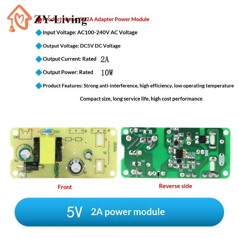1Pcs Step-Down Power Supply Board 5V 2A Adapter AC220V To DC 5V Switching Power Supply Module Quake