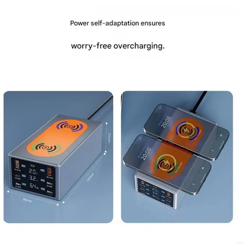 220W Intelligent Charging Station with Double Wireless Chargers & Multiple USB Port Suitable for Phones Tablets K1KF Quake