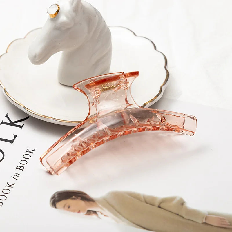 Transparent Large Tooth Grab Clip Elegant Simple Ponytail Hairpin Girls Women Headwear Hair Styling Tools Accessories Quake powder