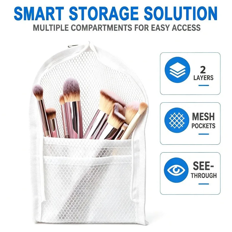Portable Waterproof 3D Cosmetic Bag Mesh Toiletry Bag Toothbrush Toothpaste Storage Box Folding Zipper Travel Makeup Brush Bag Quake