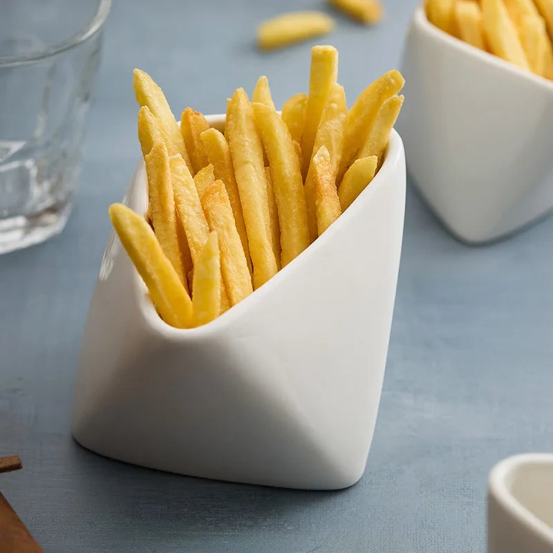 Angled Snack Cup for Fries and Appetizers Modern Tableware Ideal for Home and Restaurant Use White Ceramic Quake
