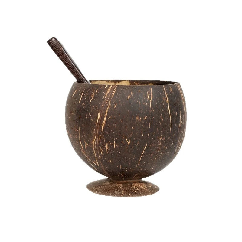 1PC Handmade Coconut Shell Goblet Cup with Base Japanese Style Bowl for Milkshake Dessert Salad Home Drink Cup Quake