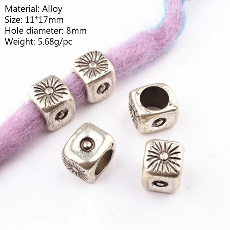 5 Pcs Viking Beads 12 Kinds 5mm Silver Beads for Braiding Dreadlock Hair Decor Cuff Clip Beaded Hair Scrunchies Tibet Bead Tube Quake NO.6