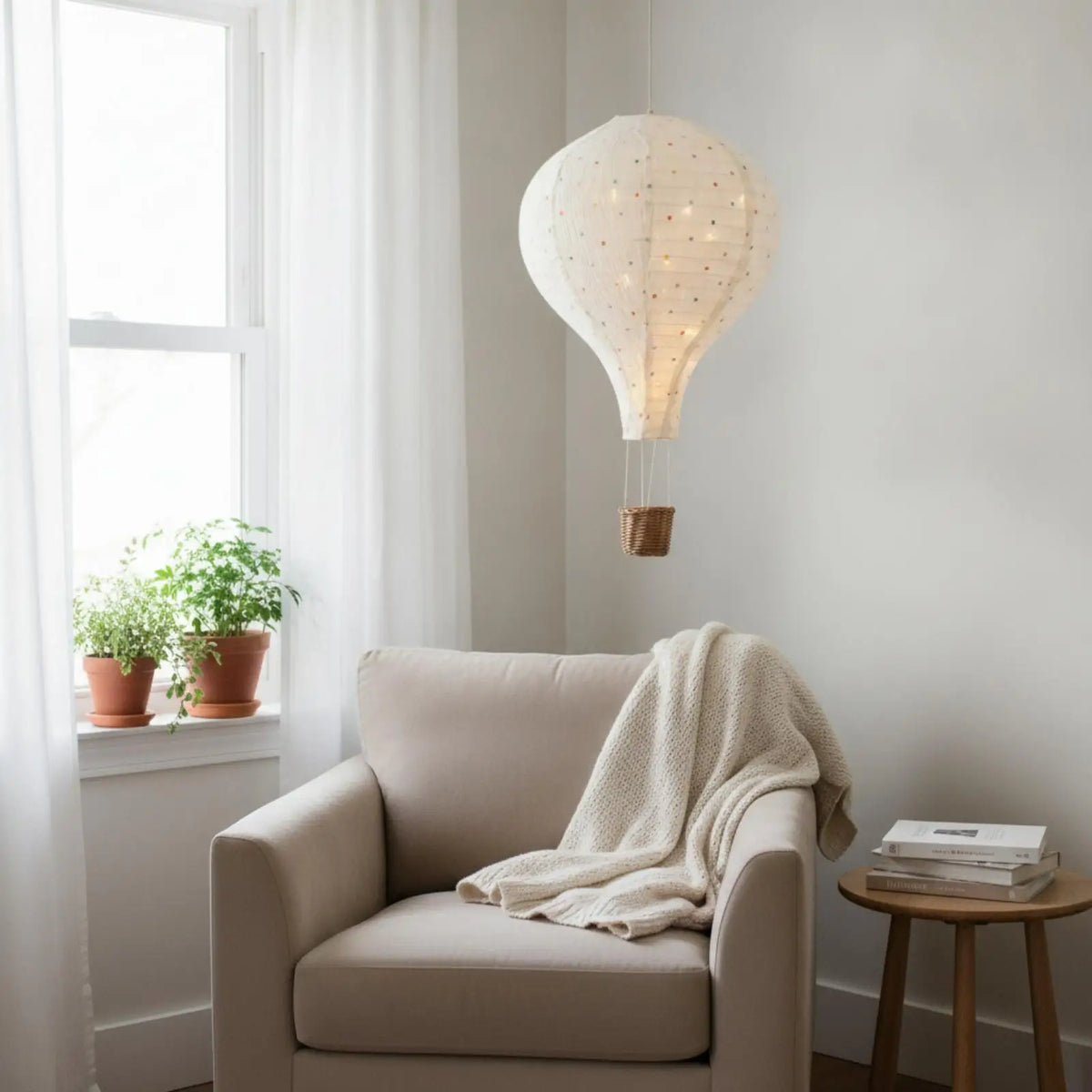 Woven Wicker Balloon Lamp Shade for Girl Boy Room Whimsical Night Light Quake