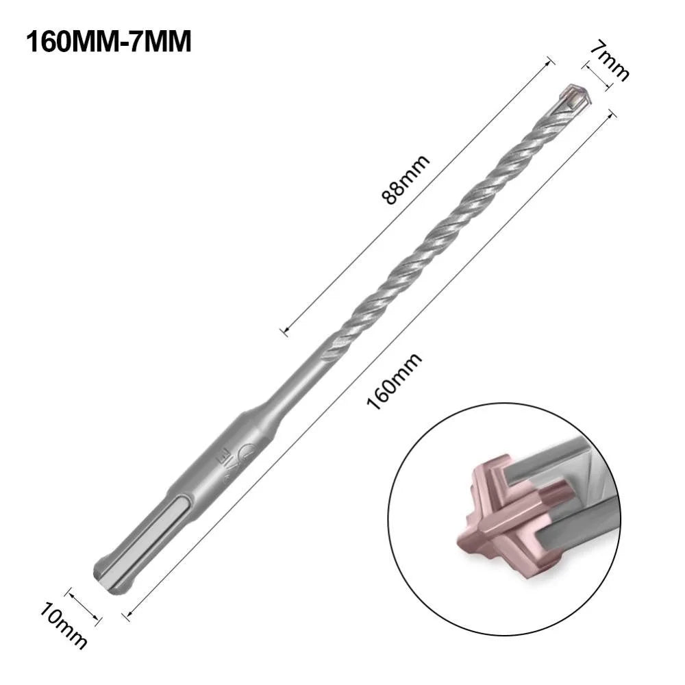1Pcs 5/6/7/8/10/12mm Concrete SDS Plus Drill Bit 110mm 160mm 4 Cutters Electric Hammer Drill Bit Round Shank Cross Tips Quake 7x160mm