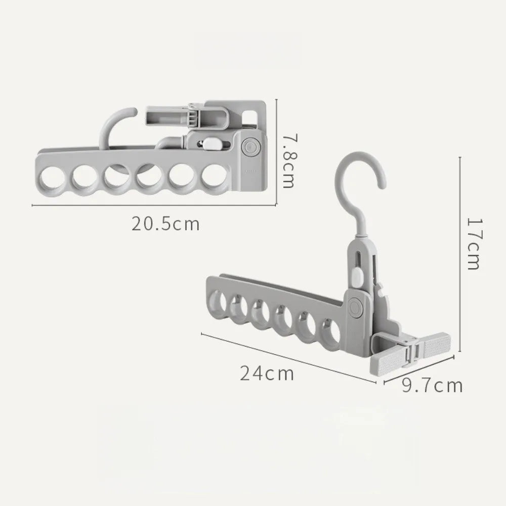 New 6 Hole Clothes Hanger Foldable Plastic Clothing Organizer Lightweight Space Saving Jacket Drying Rack for Outdoor Travel Quake Grey
