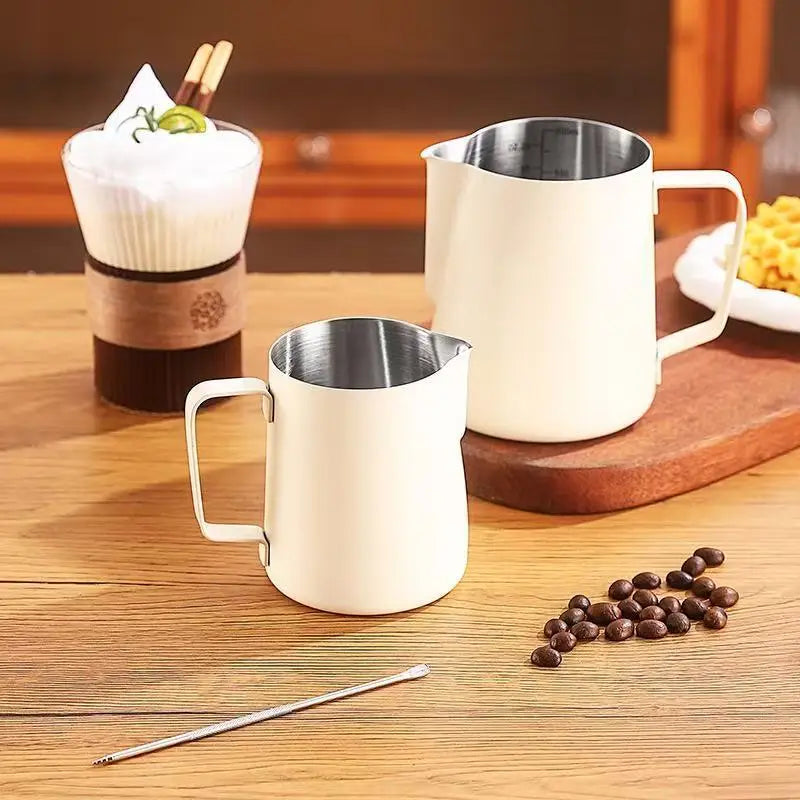 Stainless Steel Coffee Latte Art Pitcher with ScaleThickened Pointed Spout Milk Frothing Cup Coffee Milk Jug for Home Cafe Quake