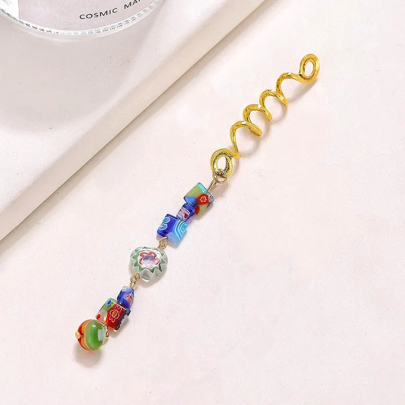 1/3pcs Blue Stone Pendant Hair Rings Dreadlock Styling Accessories Cuff Clip Hair Braid Dirty Spiral Braid Beads Hairpin Jewelry Quake flower