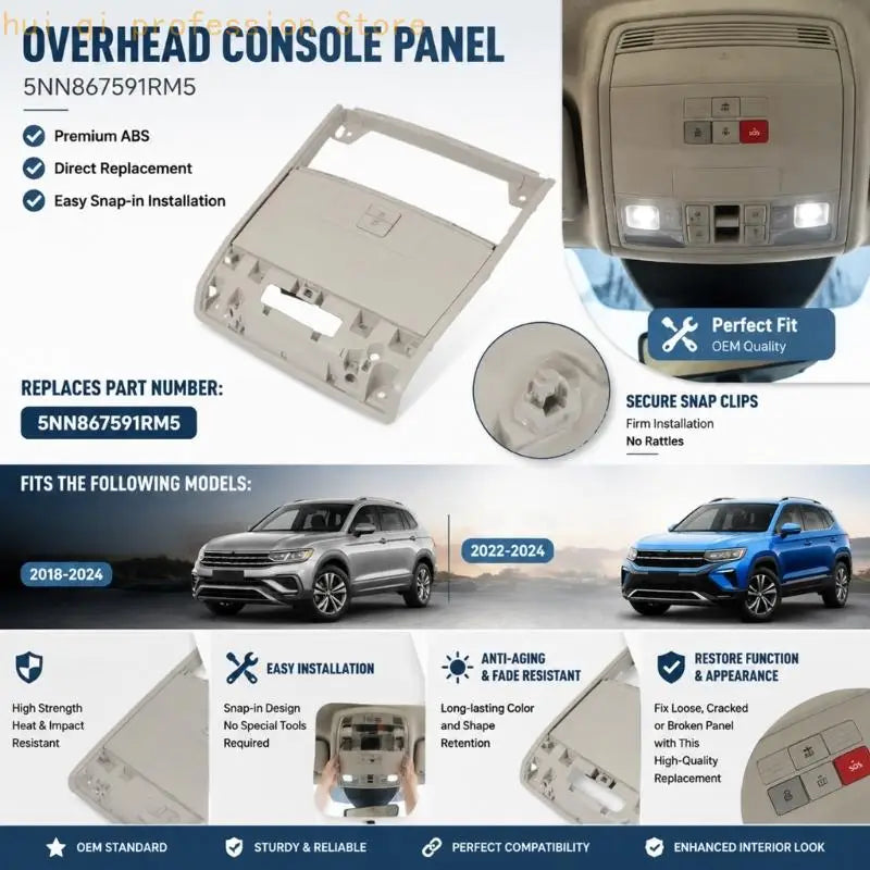 5NN867591RM5 Gray ABS Overhead Console Panel Housing for Existing Roof Hardware H8WE Quake