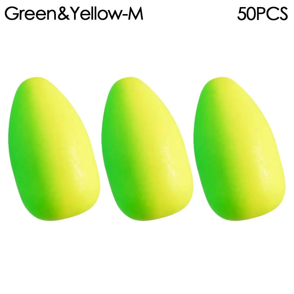 50pcs new Stoppers Rig Rigging Material Foam Floats Ball Beans Bottom Fishing Floats Beads Quake Green-Yellow-M