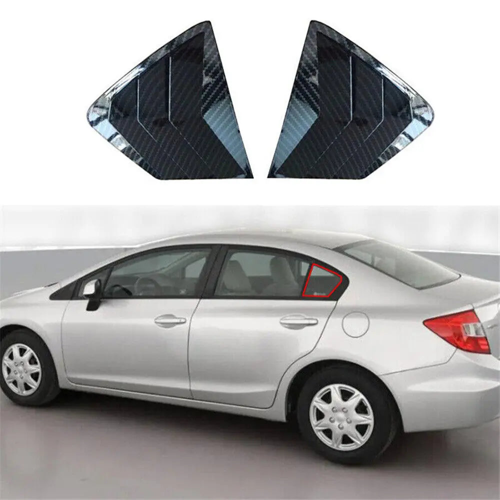 For Honda Civic 9th Sedan 2011-2015 Car Rear Louver Window Side Shutter Cover Trim Sticker Vent Scoop ABS Carbon Fiber Style Quake