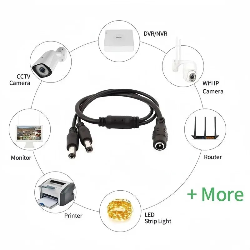 18AWG DC5521 1to Multiple Way Power Splitter Cable 5V 12V Power Adapter Connector Cord For LED Strip Lights CCTV Camera 40CM Quake