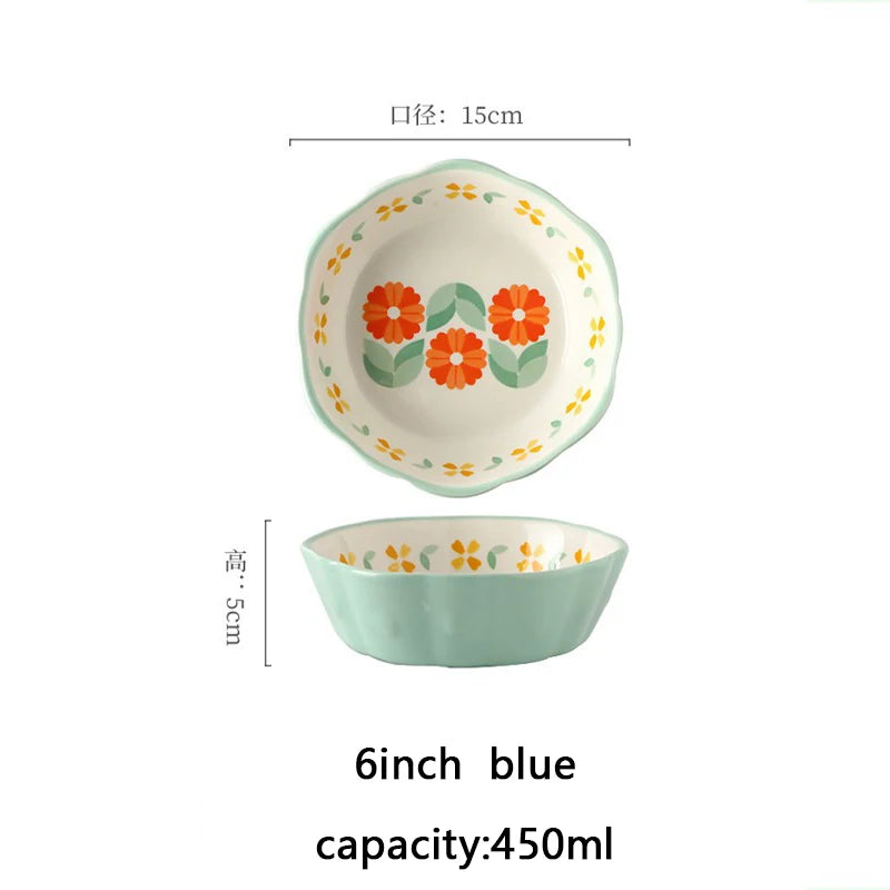 YWDL Heat Resistant Ceramic Salad Bowl With Wavy Edges Dessert Bowl Kitchen Fruit Dish Microwave Oven Oven Safety 6inch Quake blue
