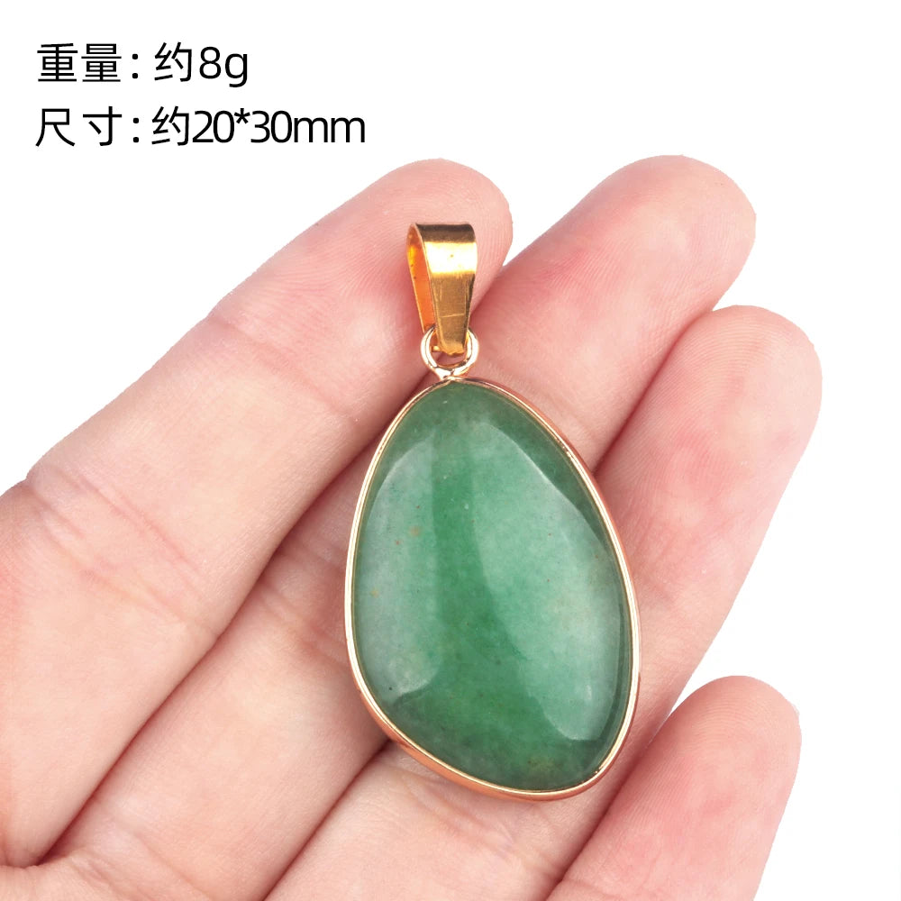 Green Aventurine Pendant Natural Stone Irregular Pendant Charms For Jewelry Making DIY Necklace Bracelet Accessory Quake 20x30mm-Gold