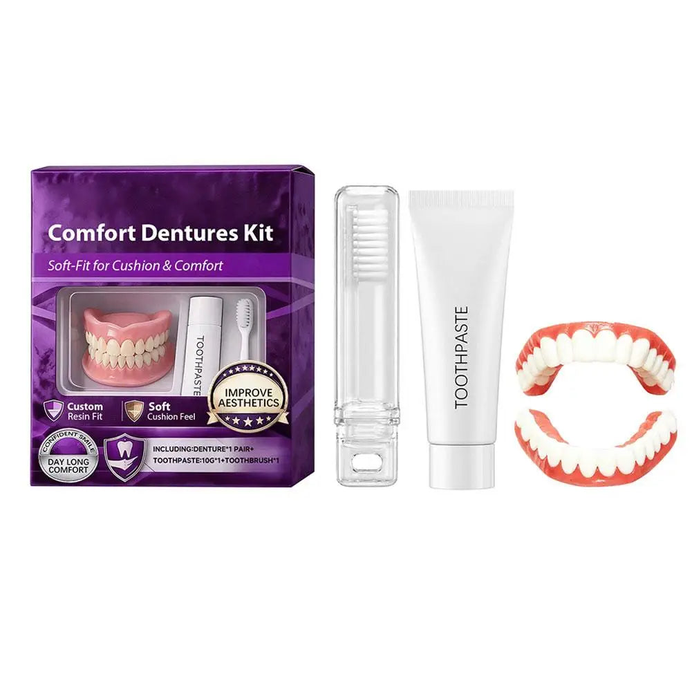 Adult Full Set Silicone Dentures Natural Upper Lower False Teeth Soft Comfort Fit Instant Smile Oral Cosmetic Accessories Quake 1 set