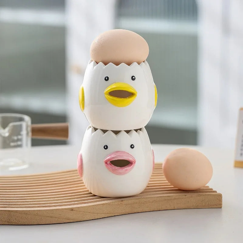 Cute Cartoon Chick Ceramic Egg Yolk Separator Household Baking Egg White Filter, Creative Kitchen Egg Separating Gadget Quake