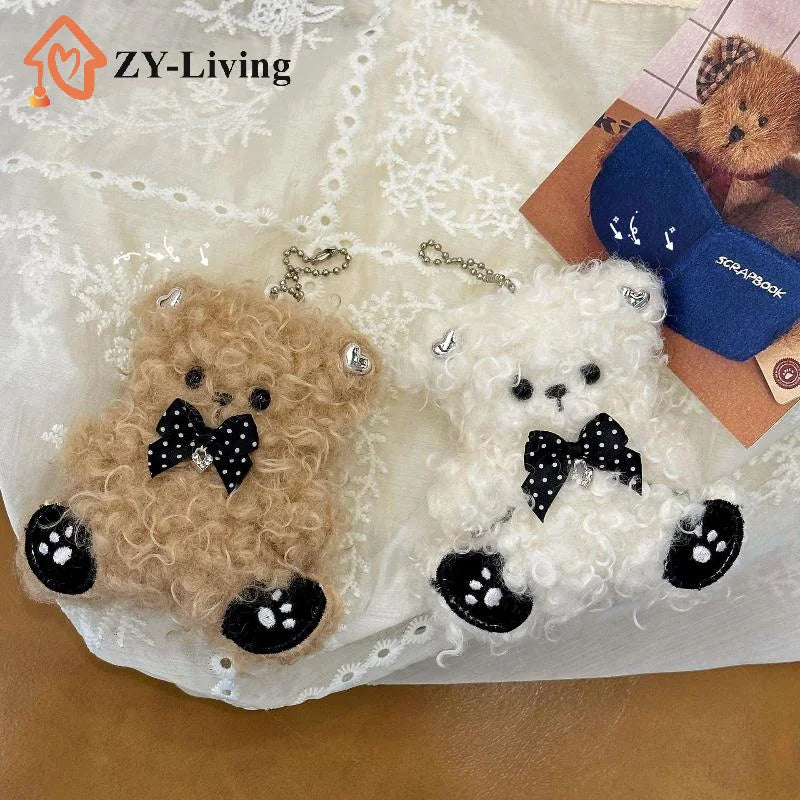 Cartoon Soft Stuffed Doll Pendant Kawaii Curly Plush Bear Keychain Backpack Handbag Hanging Decoration Couple Keyring Gifts Quake