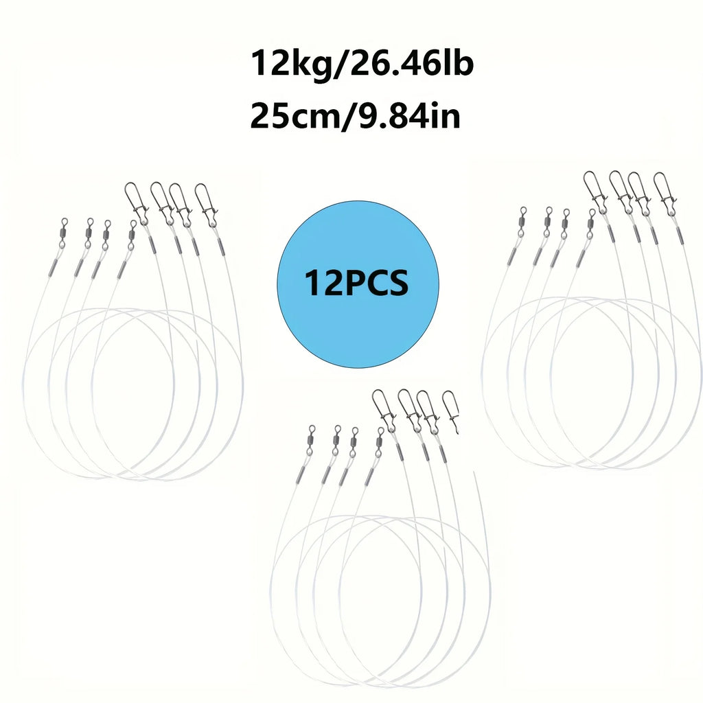 12Pcs 100% Fluorocarbon Fishing Line with Double Ring Buckle and Quick Lock Pressure, Very High-Quality Fishing Line Quake 12Kg26.46Lb12Pcs