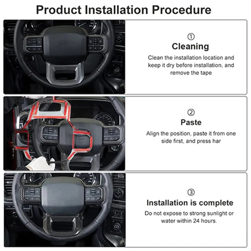 For Ford F150 F-150 2021-2025 ABS Carbon Fiber Style Inner Sticker Car Interior Steering Wheel Cover Trim Frame Decotation Auto Quake