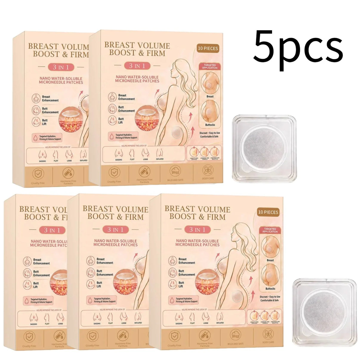 3 in 1 Nano Water Soluble Microneedle Body Care Patches Collagen Centella Targeted Hydration for Chest and Buttocks Quake 5pcs