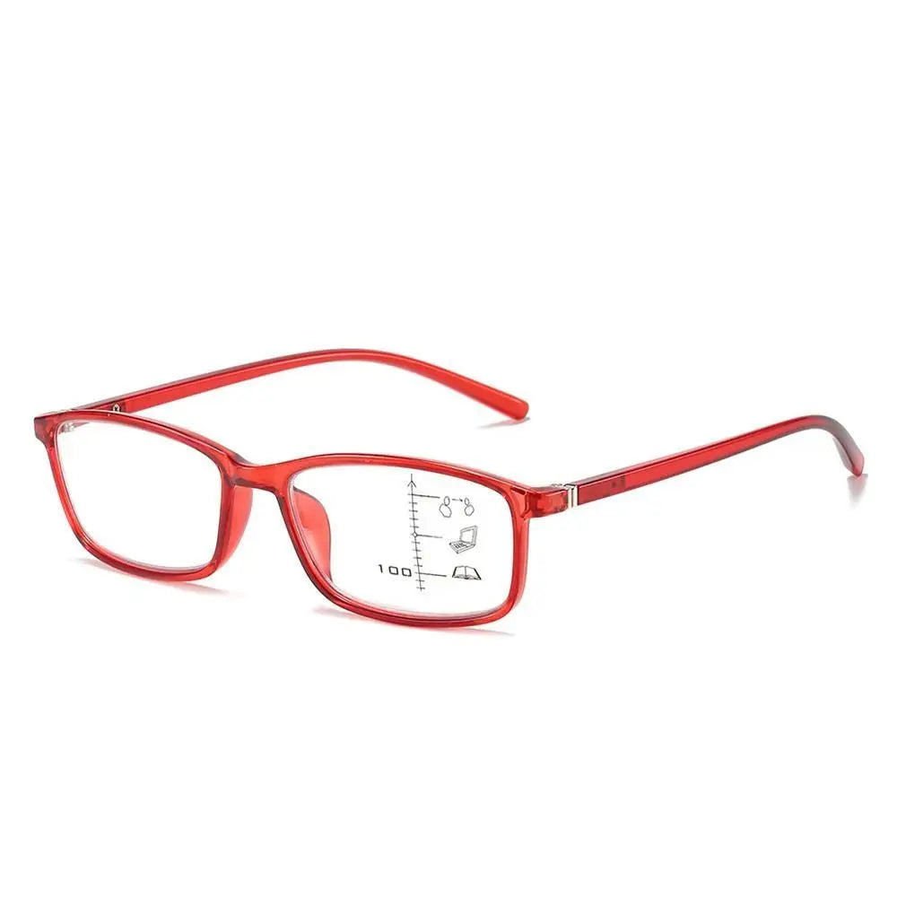 Anti-Blue Light Progressive Multifocal Reading Glasses Men Women Eye Protection Readers Eyewear Optical Presbyopia Eyeglasses Quake red +100