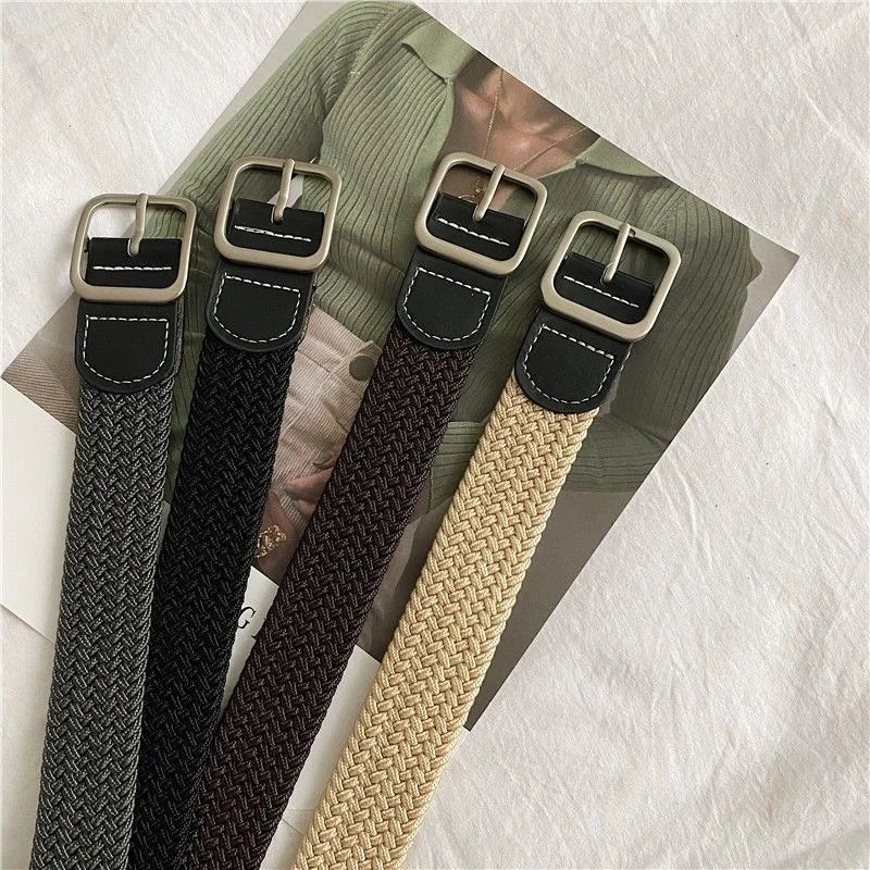1pcs Unisex Woven Stretch Belts Fashion Square Pin Buckle Waistband for Casual Jeans Dress Daily Wear Quake