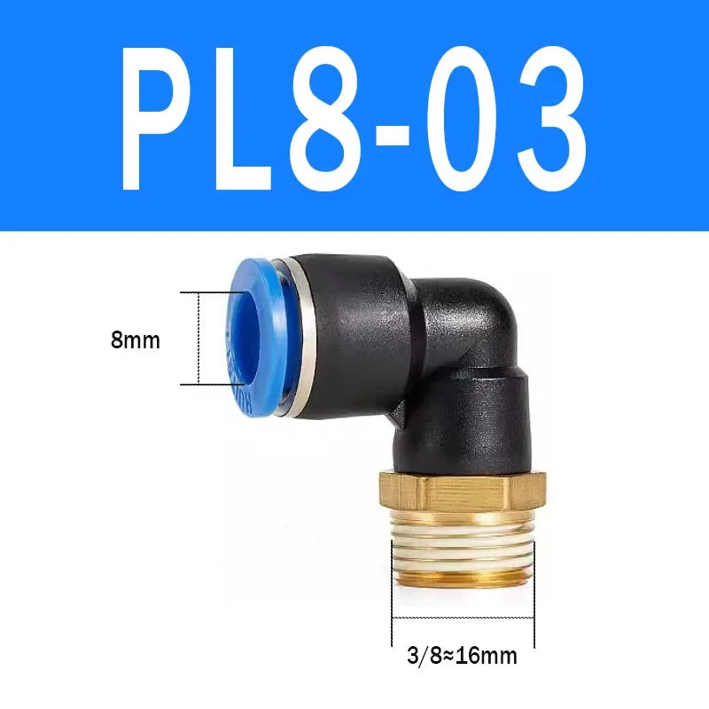 2Pcs PL Pneumatic Quick Connector Threaded Elbow PL6-01/8-02/8-04/10-02/12-03 Hose Air Fitting Quake PL8-03 2pcs BLUE