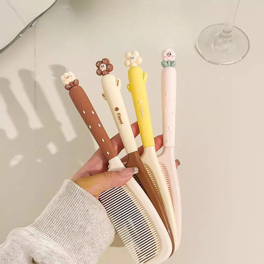 Cute Cartoon Girls Hair Comb Anti-static Hair Styling Comb with Soft Plastic Handle Scalp Massage Portable Comb for Students New Quake