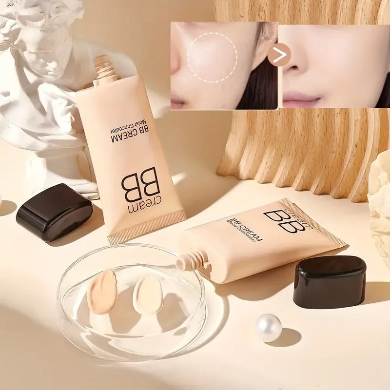 Waterproof BB Cream Full Coverage Concealer, Natural/Ivory Long-Lasting Foundation Makeup,Oil Control,Even Skin Tone,Hide Pores Quake