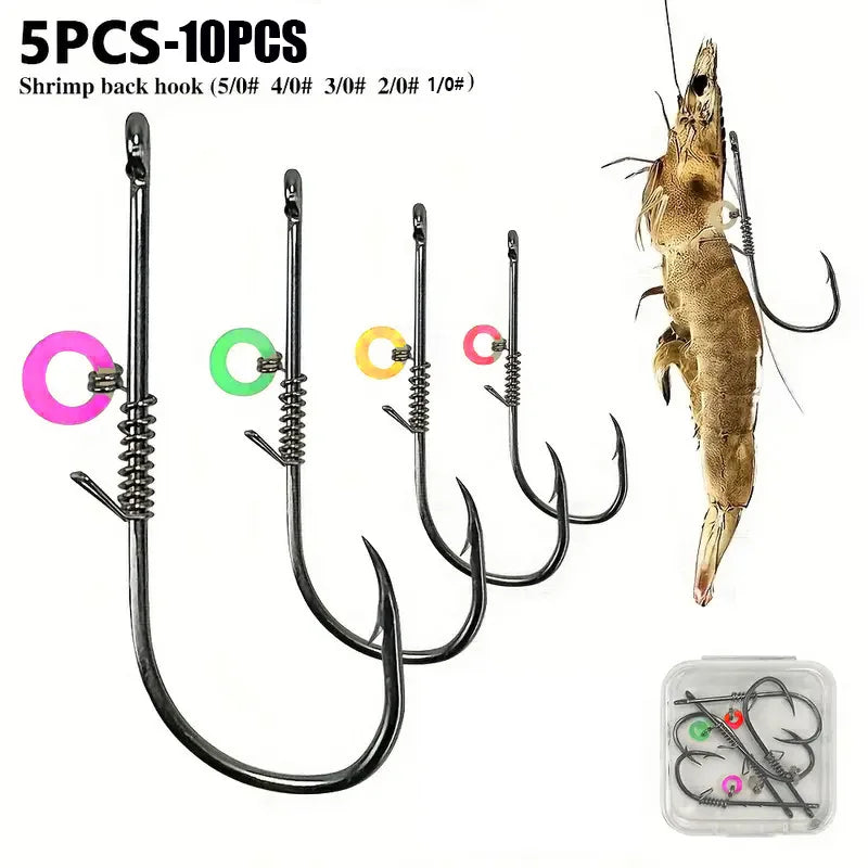 5pcs-10pcs /box Hanging Live Shrimp Back Hook, Shrimp Back Hook with Spring, Hanging Shrimp Fish Hook, Live Shrimp Fixed Hook Quake